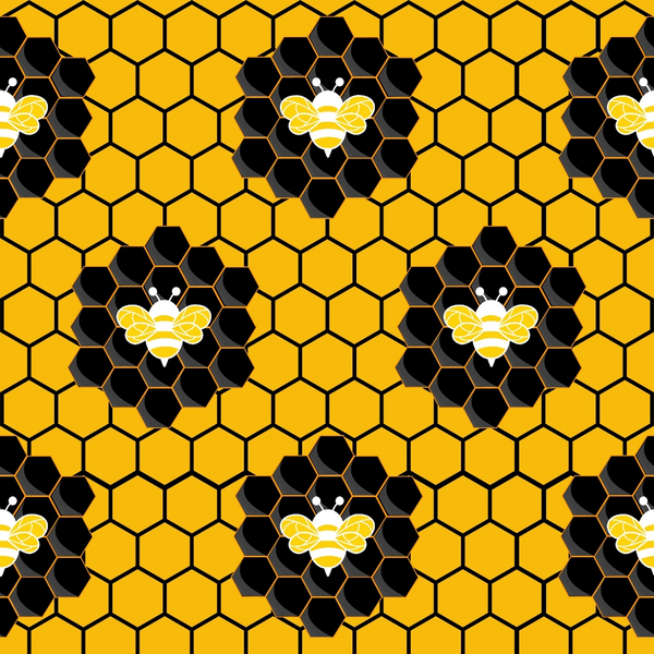 yellow, black, white, honeycomb pattern, hexagonal, bees, bumble bees, geometric, repeating pattern,, fabric panel, nature inspired, insect motif, golden yellow, bright colors, craft fabric, sewing material, bee wings, hive pattern, summer theme