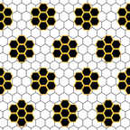 black hexagons, white hexagons, yellow borders, honeycomb pattern, geometric design, bee-inspired, hexagonal motifs,, fabric panel, repeating pattern, monochrome palette, nature-inspired, insect theme, tessellation, modern geometric, crafting material, sewing fabric, apiary motif, hive pattern, contemporary design