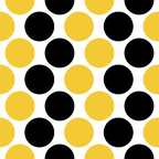 yellow, black, white, polka dots, geometric pattern, alternating circles, bright colors, modern design,, fabric panel, cheerful, vibrant, repetitive pattern, round shapes, high contrast, contemporary, craft fabric, sewing material, bumble bee colors