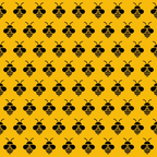 golden yellow, black, bumble bees, geometric bees, repeating pattern, insect motif, hexagonal shapes, striped wings, antennae,, fabric panel, nature theme, spring theme, honeybee design, uniform pattern, bright colors, crafting fabric, sewing material