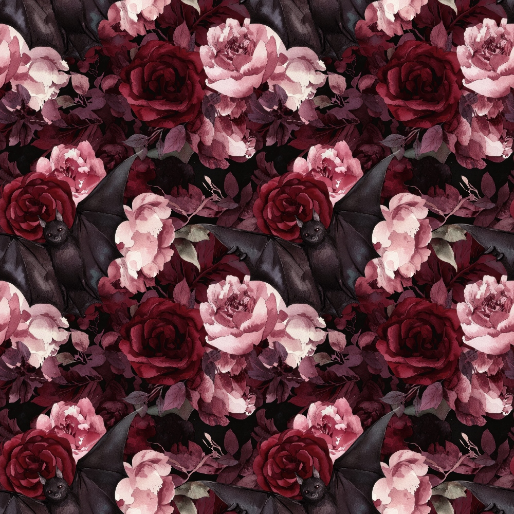 burgundy, deep red, pink roses, dark purple, mauve, black leaves, floral pattern, autumn colors, vintage roses, moody florals, repeating design,, fabric panel, october theme, romantic flowers, gothic floral, watercolor style, layered petals, botanical print, fall season