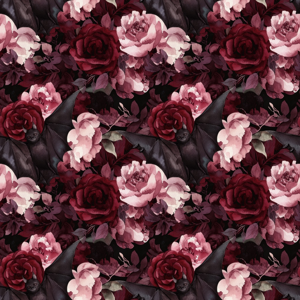 burgundy, deep red, pink roses, dark purple, mauve, black leaves, floral pattern, autumn colors, vintage roses, moody florals, repeating design,, fabric panel, october theme, romantic flowers, gothic floral, watercolor style, layered petals, botanical print, fall season