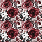 burgundy, deep red, maroon, pink, black, gray, roses, floral pattern, spiders, gothic, autumn, october, dark romance, watercolor style, seamless repeat,, fabric panel, moody florals, halloween theme, botanical design