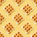 golden yellow, butter yellow, waffles, breakfast food, geometric pattern, repeating motif, square waffles, grid texture, warm tones, food illustration, kitchen theme,, fabric panel, crispy texture, syrup pockets, morning theme, comfort food, realistic style, seamless pattern, golden brown