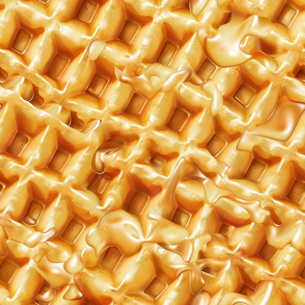 golden yellow, amber, honey colored, waffle pattern, breakfast food, syrup drizzled, textured design, food motif, warm tones,, fabric panel, kitchen theme, morning meal, golden brown, sweet treats, culinary pattern, comfort food, delicious design, food illustration, cozy mood