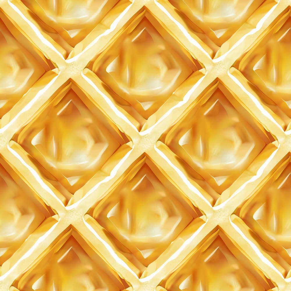butter yellow, golden yellow, waffle pattern, geometric design, diamond grid, breakfast food, kitchen theme,, fabric panel, food motif, crispy texture, syrup pockets, morning theme, culinary pattern, repeating design, warm tones, comfort food, bakery inspired, gridded surface, sweet treats