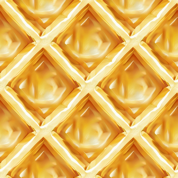 butter yellow, golden yellow, waffle pattern, geometric design, diamond grid, breakfast food, kitchen theme,, fabric panel, food motif, crispy texture, syrup pockets, morning theme, culinary pattern, repeating design, warm tones, comfort food, bakery inspired, gridded surface, sweet treats