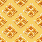 butter yellow, golden yellow, amber, waffle pattern, breakfast food, square grid, diamond shaped, geometric design, repeating pattern, food motif, kitchen theme, warm tones, syrup drizzle,, fabric panel, morning theme, comfort food, textured appearance, honey colored, appetizing design