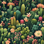 green, coral, peach, pink, yellow, cactus, succulents, desert plants, blooming flowers, botanical pattern,, fabric panel, tropical vibes, nature design, floral accents, prickly pear, barrel cactus, column cactus, seamless repeat, vibrant colors