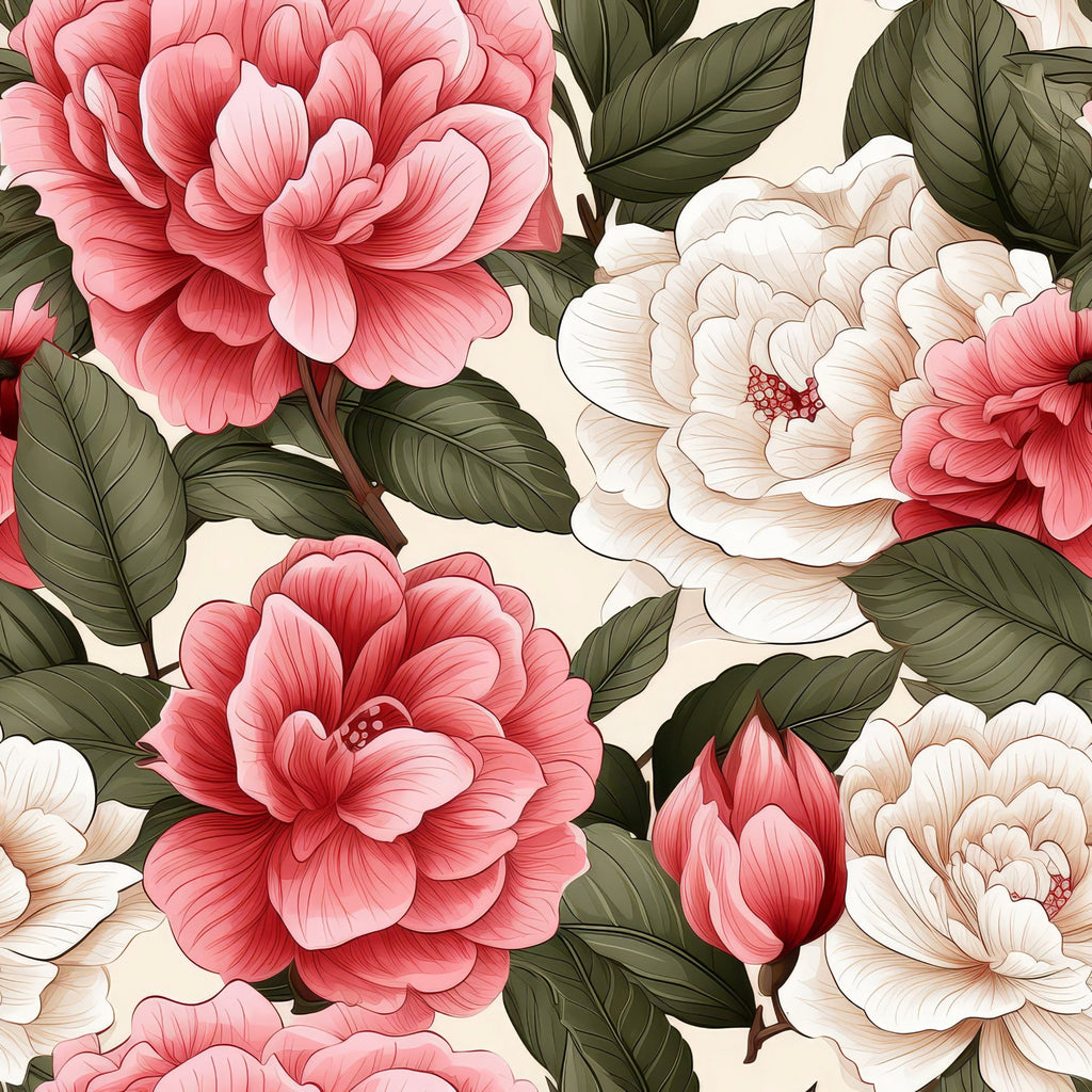 Camellia Flowers Pattern 1 Minky Fabric