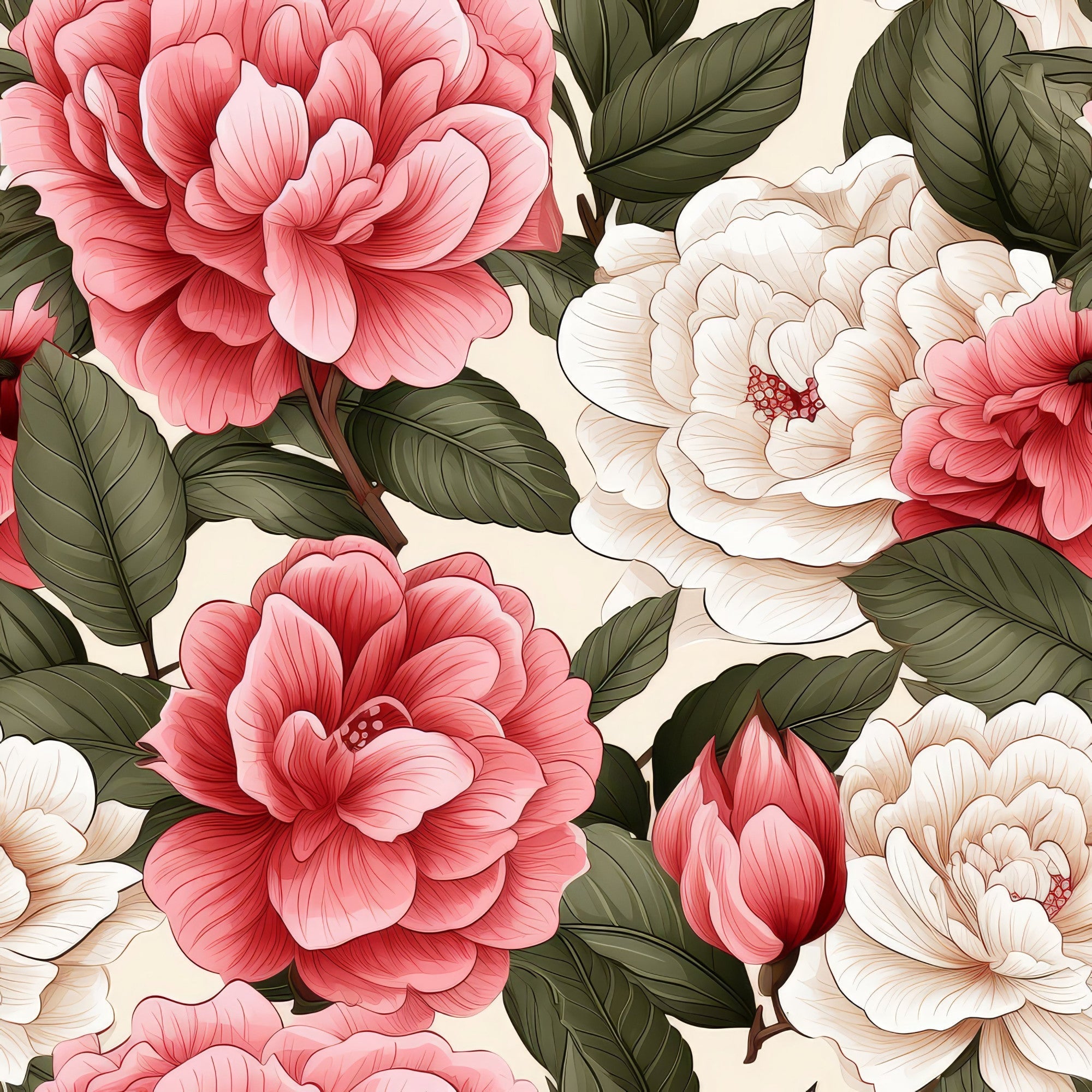 Camellia Flowers Pattern 1 Minky Fabric