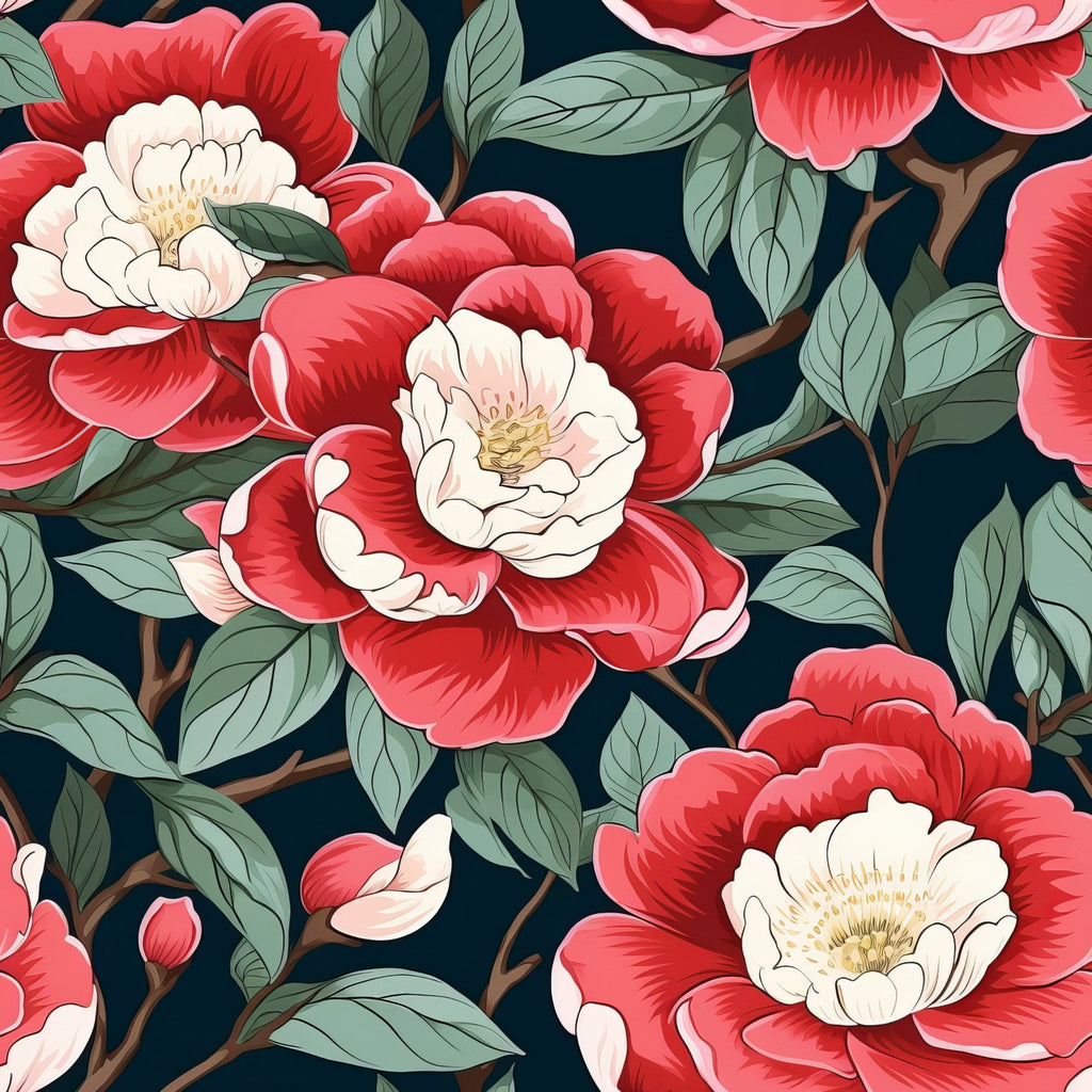 Camellia Flowers Pattern 2 Minky Fabric