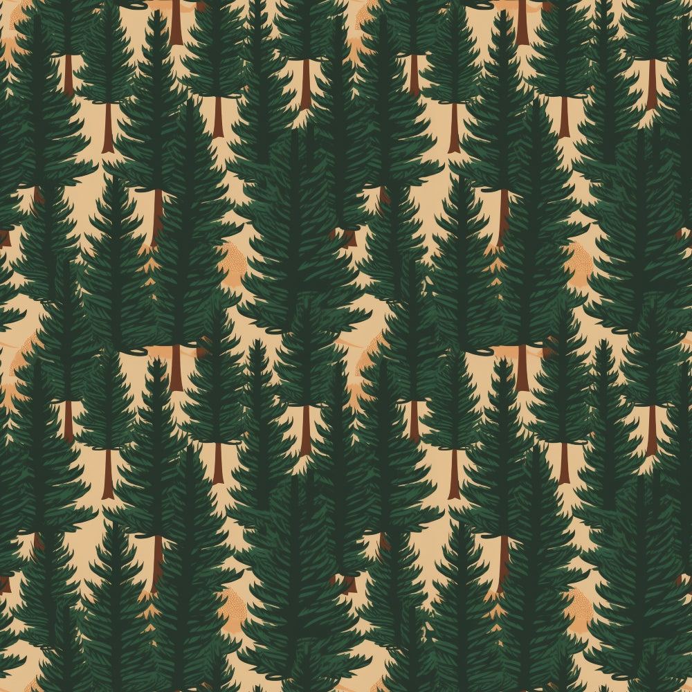 forest green, beige, brown, evergreen trees, pine trees, coniferous forest, woodland pattern, camping theme, outdoor adventure, nature motif, seamless repeat,, fabric panel, rustic style, wilderness design, tree silhouettes, earth tones, natural colors, outdoor enthusiast, forestry pattern