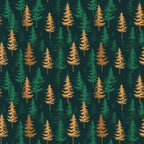 forest green, orange trees, pine trees, evergreen trees, woodland pattern, camping theme, nature design, outdoor motif, tree silhouettes, autumn colors,, fabric panel, repeating pattern, forest scene, coniferous trees, rustic style, wilderness design, camping graphics, mixed greens, golden orange