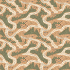 beige, sage green, cream, winding rivers, topographic map, forest trees, evergreen trees, camping theme, outdoor adventure, nature pattern,, fabric panel, seamless repeat, earthy tones, woodland design, hiking trails, cartography style, neutral colors, adventure theme, organic shapes