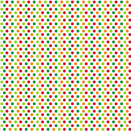light green, red, dark green, orange, polka dots, circular pattern, geometric design, repeating pattern, bright colors, vibrant, cheerful,, fabric panel, cotton fabric, colorful dots, multi-colored, festive, playful pattern, craft fabric, sewing material