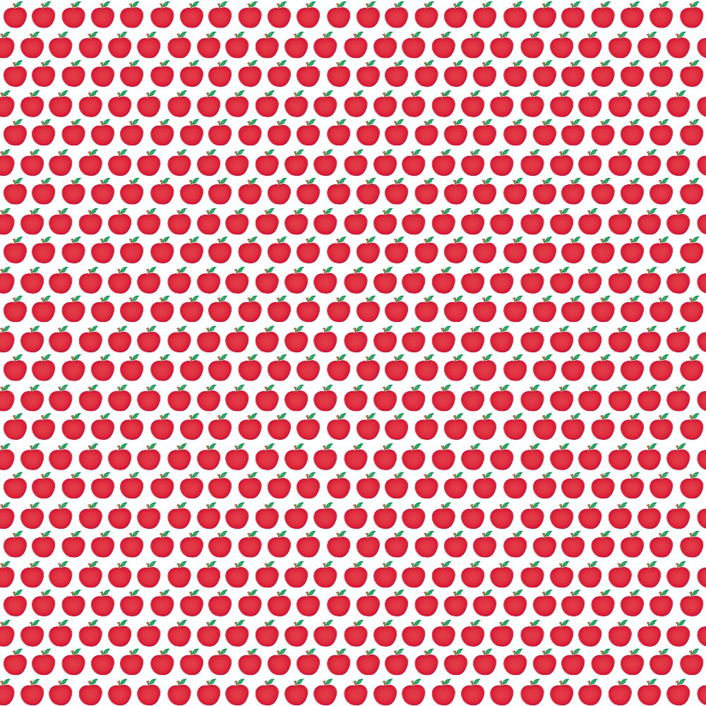 red apples, white background, fruit pattern, repeating design, bright red, green stems, apple orchard, fresh produce, geometric arrangement,, fabric panel, cheerful pattern, kitchen theme, harvest motif, uniform spacing, clean design, vibrant colors, food illustration, simple shapes, crafting material