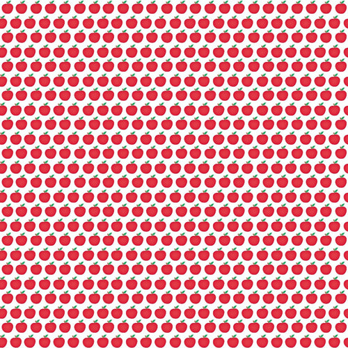 red apples, white background, fruit pattern, repeating design, bright red, green stems, apple orchard, fresh produce, geometric arrangement,, fabric panel, cheerful pattern, kitchen theme, harvest motif, uniform spacing, clean design, vibrant colors, food illustration, simple shapes, crafting material