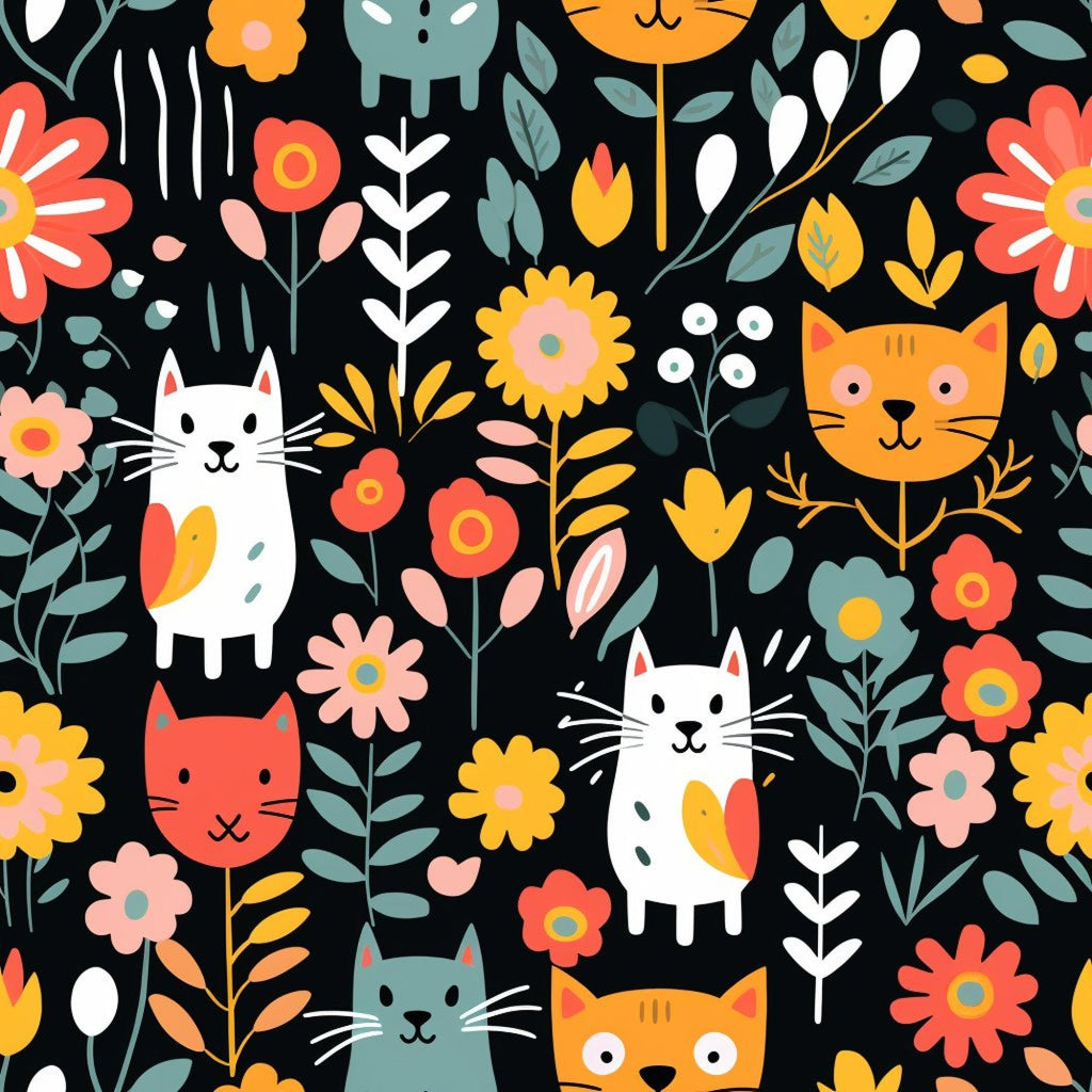 Catnip Bloom Whimsical Tabby Cat Pattern 1 Minky Fabric