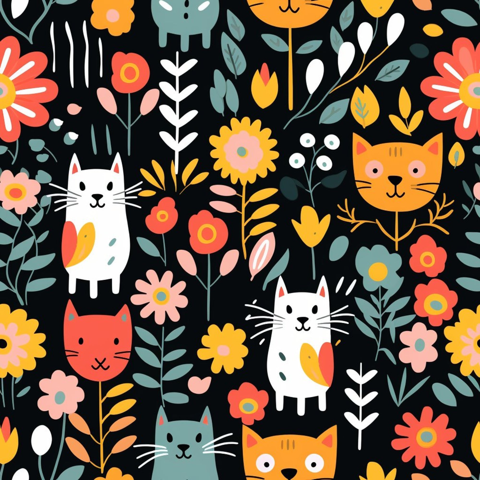 Catnip Bloom Whimsical Tabby Cat Pattern 1 Minky Fabric