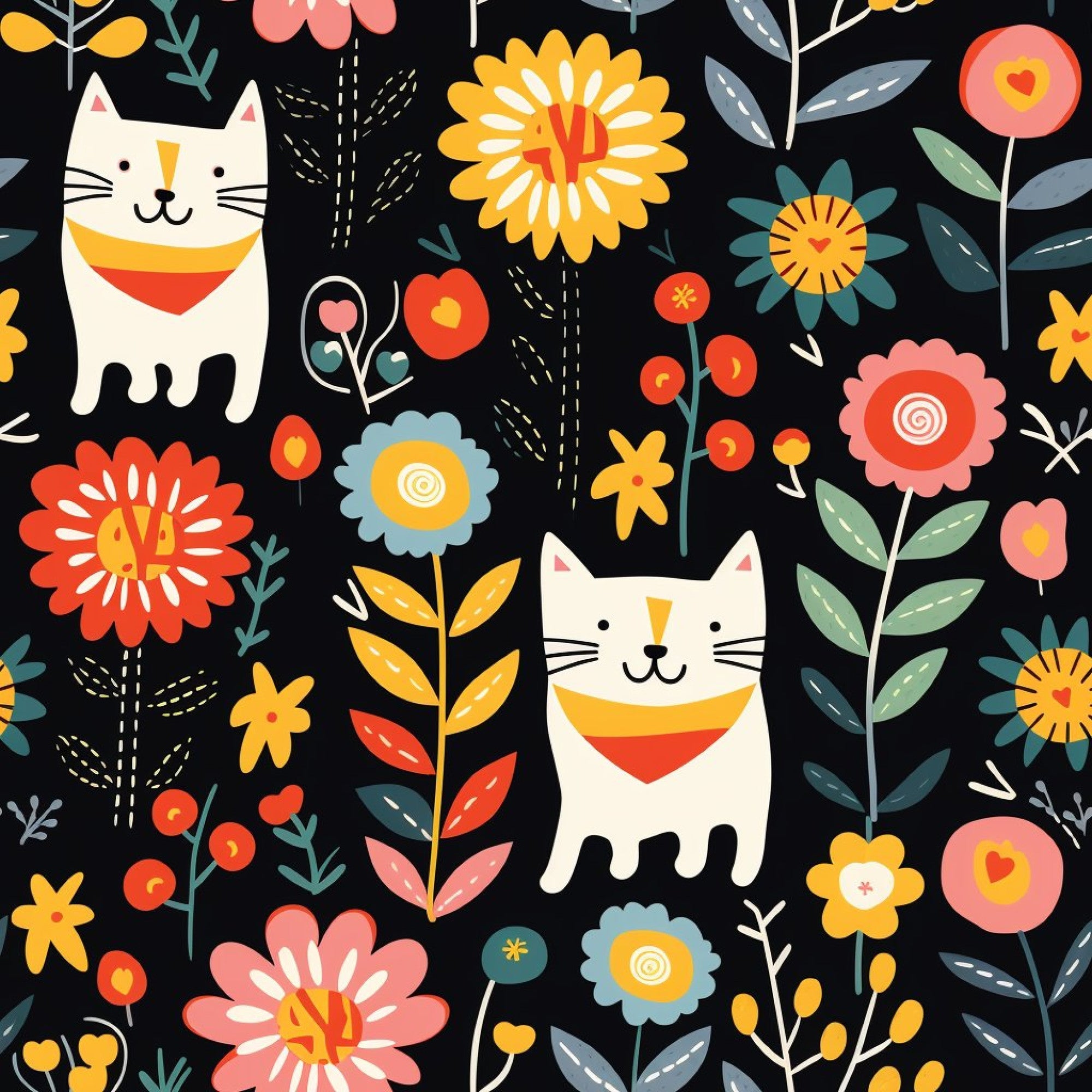Catnip Bloom Whimsical Tabby Cat Pattern 10 Minky Fabric