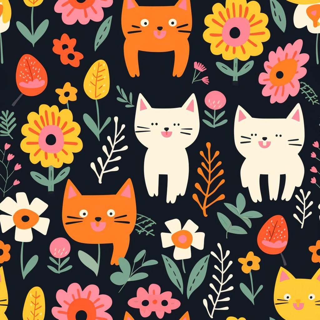Catnip Bloom Whimsical Tabby Cat Pattern 11 Minky Fabric