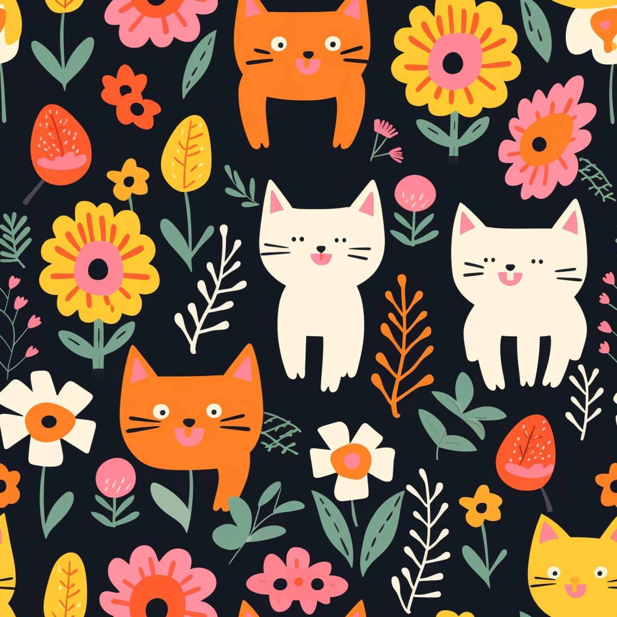 Catnip Bloom Whimsical Tabby Cat Pattern 11 Minky Fabric