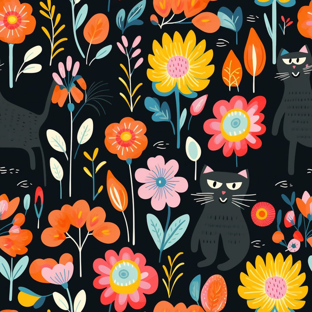 Catnip Bloom Whimsical Tabby Cat Pattern 12 Minky Fabric
