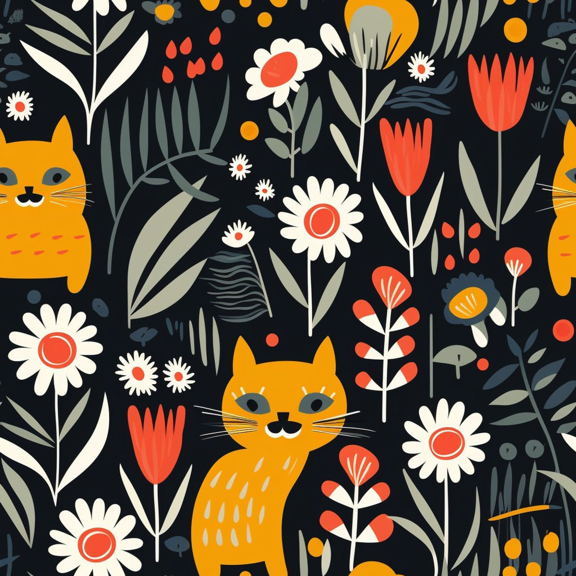 Catnip Bloom Whimsical Tabby Cat Pattern 13 Minky Fabric