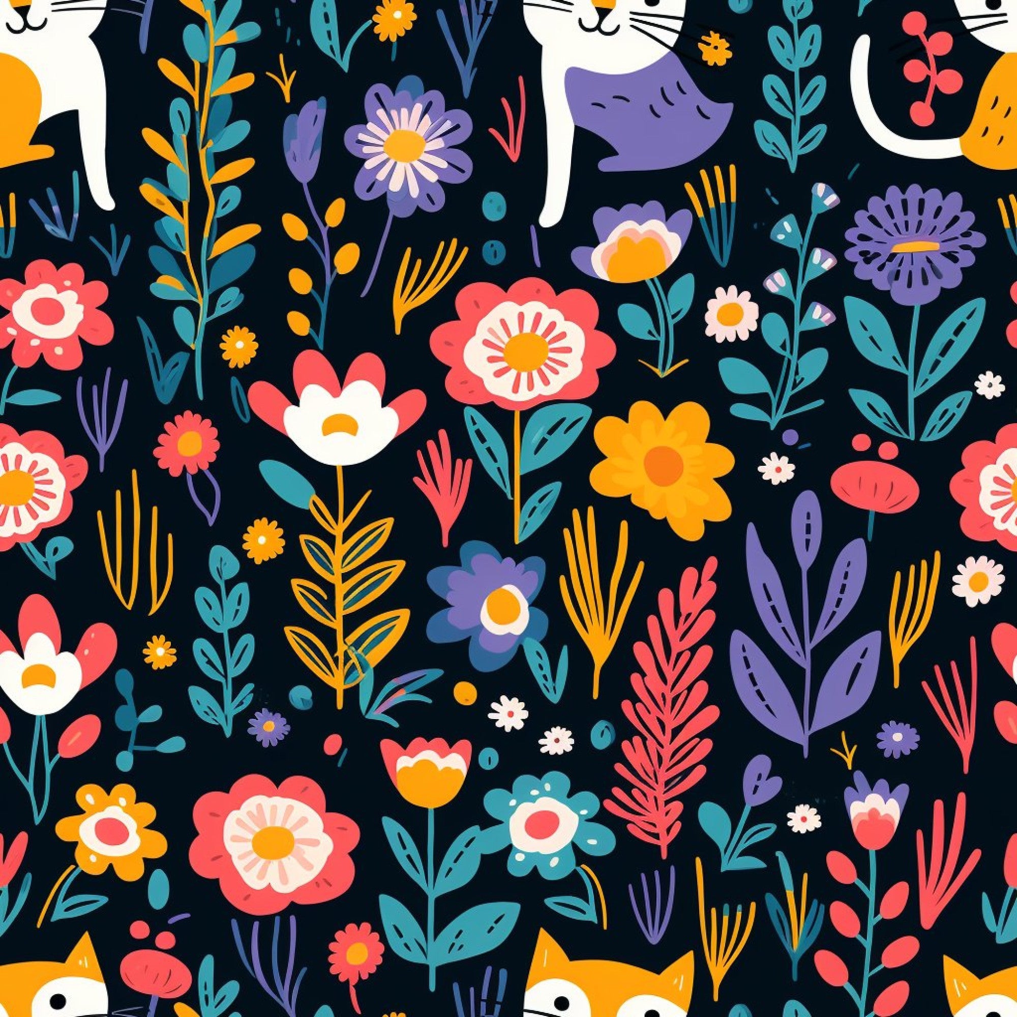 Catnip Bloom Whimsical Tabby Cat Pattern 14 Minky Fabric
