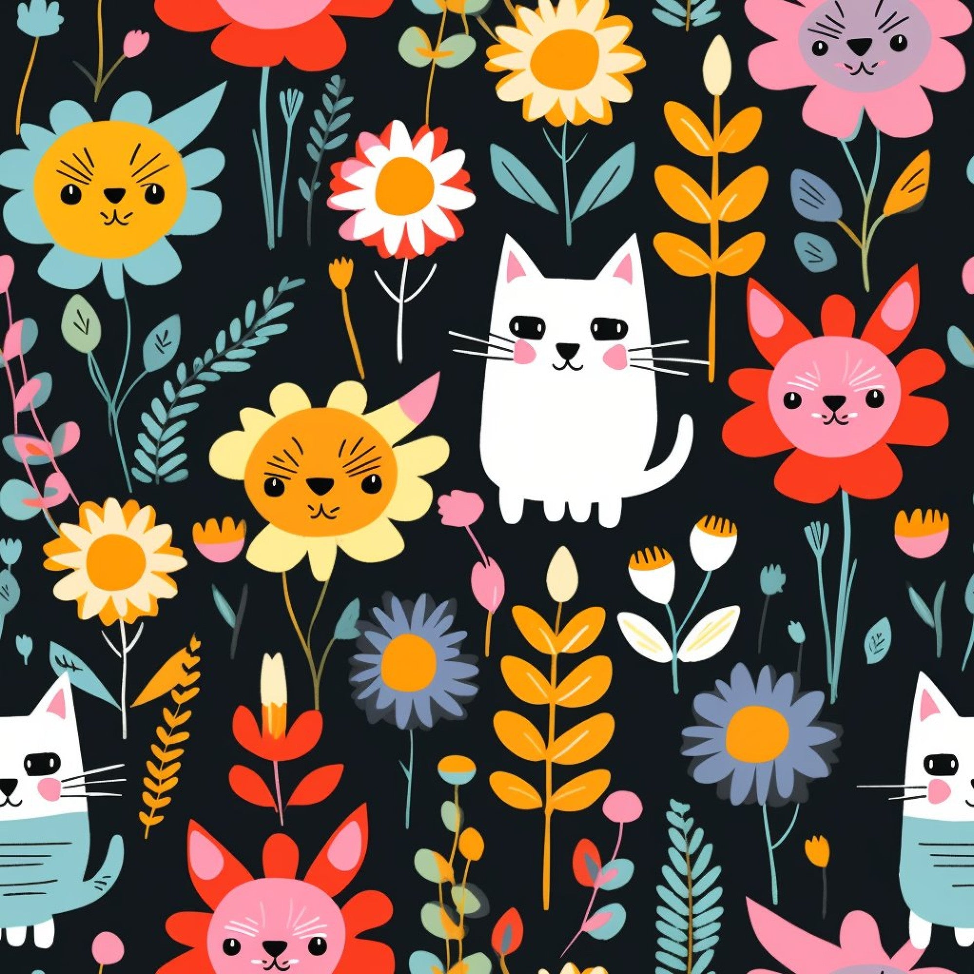 Catnip Bloom Whimsical Tabby Cat Pattern 15 Minky Fabric