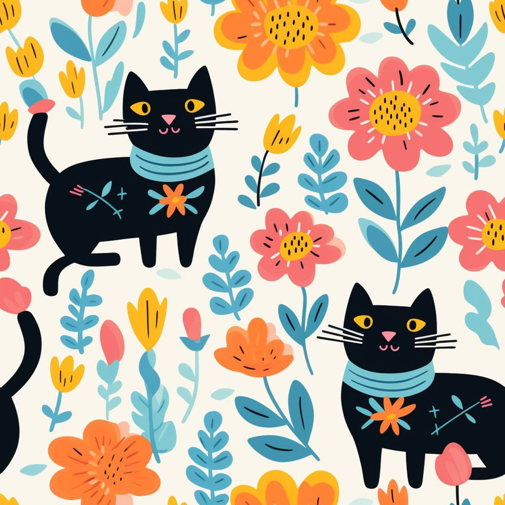 Catnip Bloom Whimsical Tabby Cat Pattern 16 Minky Fabric