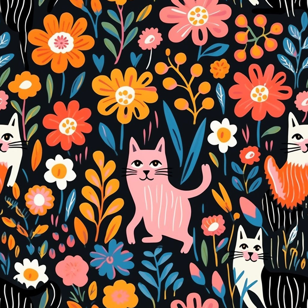 Catnip Bloom Whimsical Tabby Cat Pattern 2 Minky Fabric