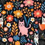 Catnip Bloom Whimsical Tabby Cat Pattern 2 Minky Fabric