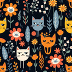 Catnip Bloom Whimsical Tabby Cat Pattern 3 Minky Fabric