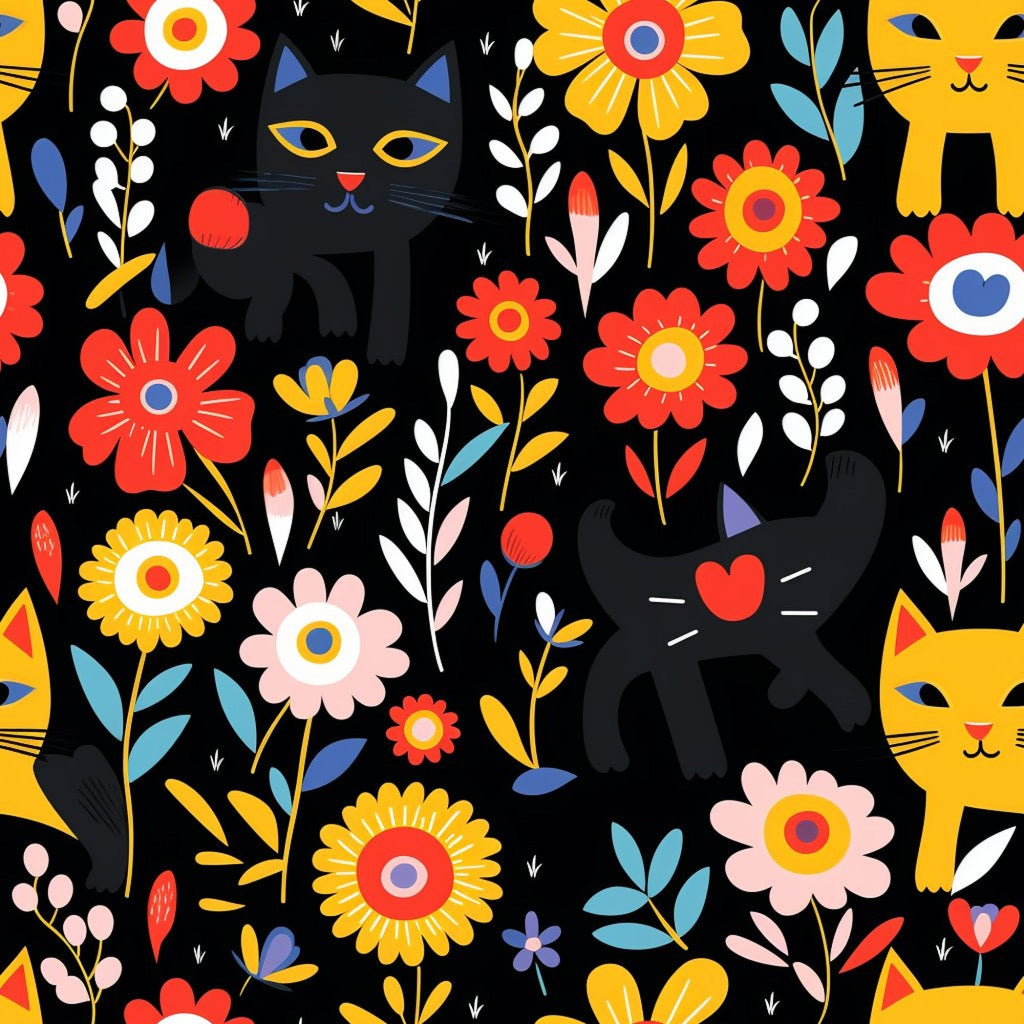Catnip Bloom Whimsical Tabby Cat Pattern 4 Minky Fabric