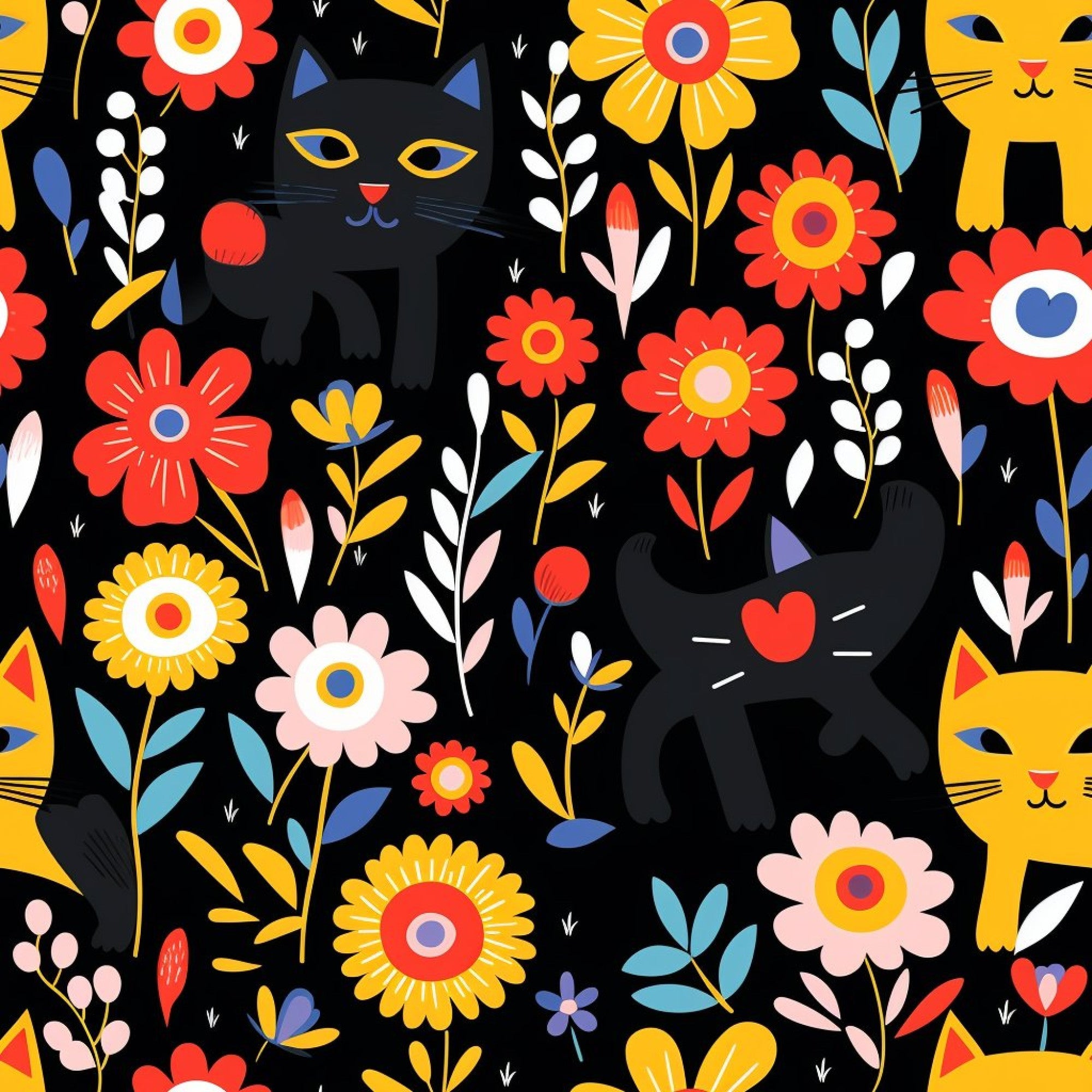 Catnip Bloom Whimsical Tabby Cat Pattern 4 Minky Fabric