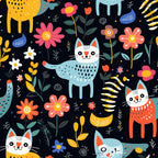 Catnip Bloom Whimsical Tabby Cat Pattern 5 Minky Fabric