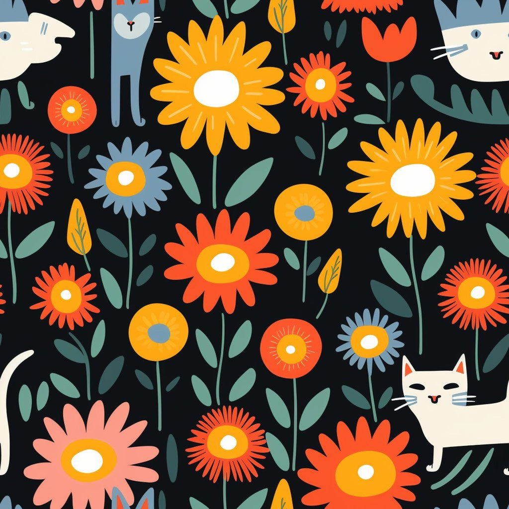 Catnip Bloom Whimsical Tabby Cat Pattern 6 Minky Fabric