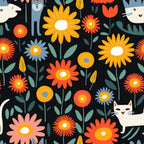 Catnip Bloom Whimsical Tabby Cat Pattern 6 Minky Fabric