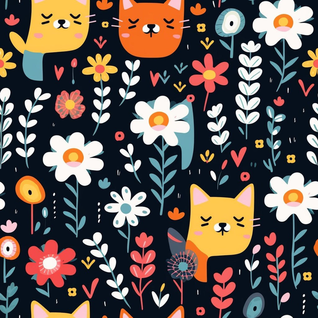 Catnip Bloom Whimsical Tabby Cat Pattern 7 Minky Fabric