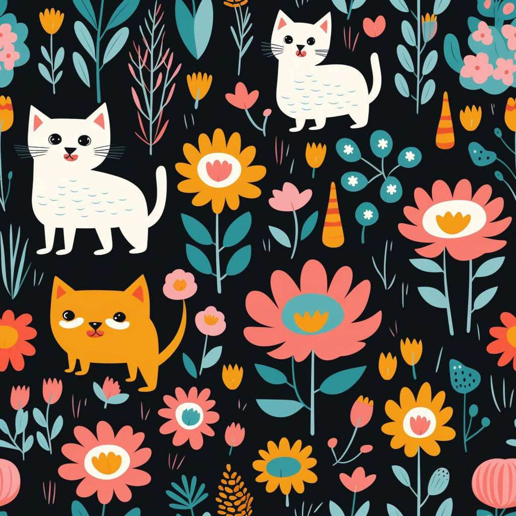 Catnip Bloom Whimsical Tabby Cat Pattern 8 Minky Fabric