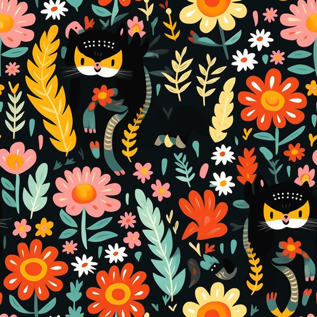 Catnip Bloom Whimsical Tabby Cat Pattern 9 Minky Fabric