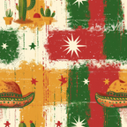 red, green, yellow, orange, white, cacti, sombreros, stars, sunburst, geometric blocks, mexican motifs, distressed texture, vintage style,, fabric panel, desert theme, southwestern design, patchwork squares, grunge effect, festive pattern