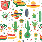 mexican culture, sombreros, cacti, red, green, yellow, orange, festive pattern, geometric designs, folk art, southwestern motifs, colorful florals, agave plants, decorative shields,, fabric panel, vibrant colors, cultural celebration, repeating pattern, craft fabric