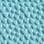 light blue, turquoise, aqua, heart pattern, 3d hearts, glossy hearts, polka dots, romantic design, love motif, repeating pattern,, fabric panel, whimsical style, valentine theme, soft pastels, dimensional effect, sweet design, craft fabric, sewing material