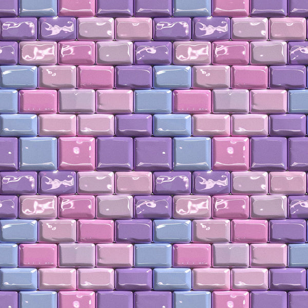 purple, pink, lavender, periwinkle, brick pattern, geometric design, pastel colors,, fabric panel, whimsical style, dreamy aesthetic, rectangular blocks, soft palette, crafting material, sewing fabric, patchwork design, fantasy colors, artistic pattern, textile design, magical theme