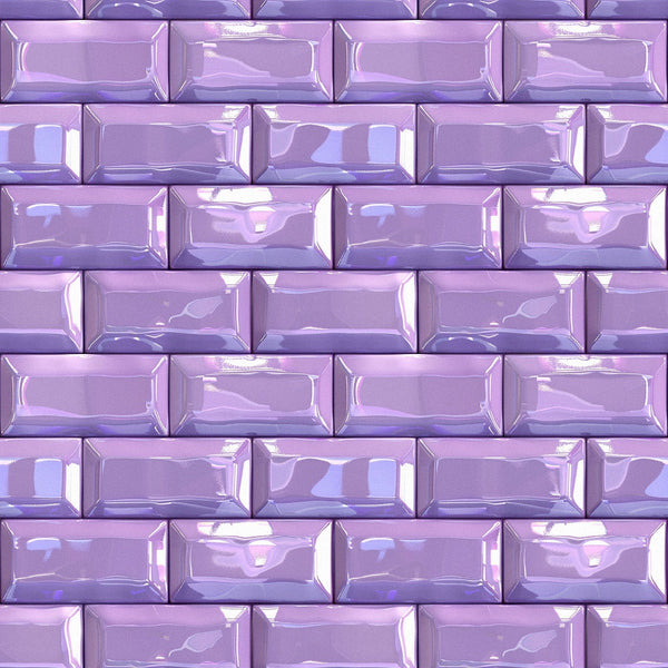 purple, lavender, lilac, subway tiles, brick pattern, geometric, glossy finish, iridescent, shimmery, rectangular blocks, repeating pattern,, fabric panel, dimensional effect, gradient purple, metallic sheen, uniform grid, ceramic tile look, seamless repeat, contemporary design