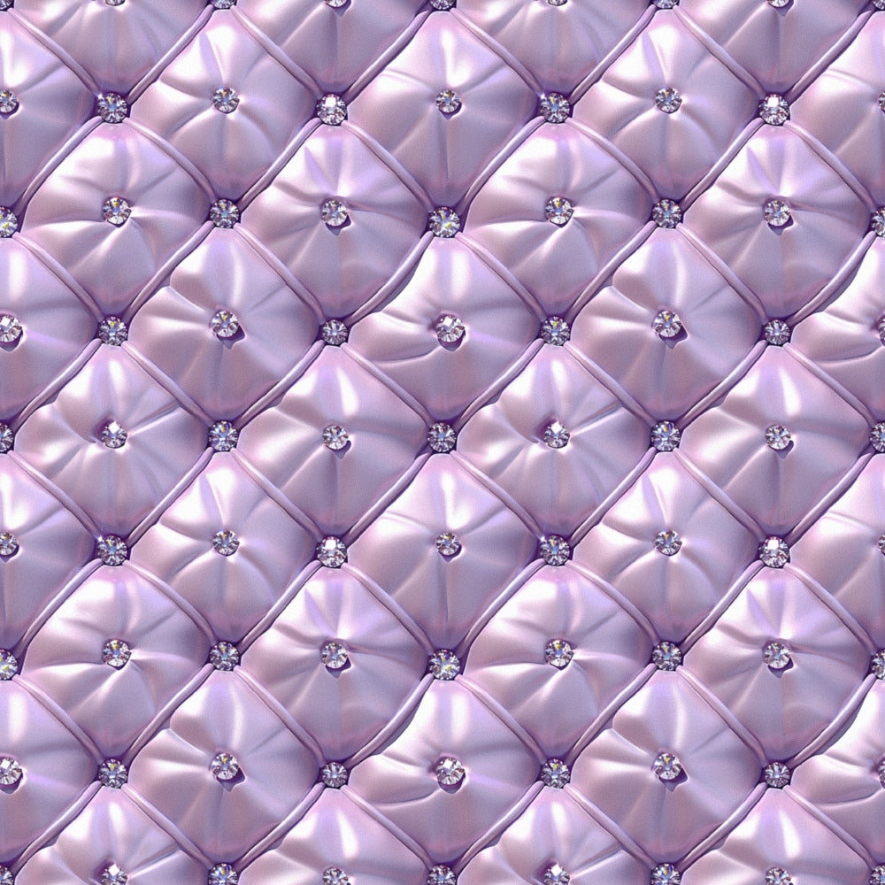 lavender, purple, quilted leather, diamond tufted, crystal buttons, rhinestone details, luxurious upholstery, satin finish, geometric pattern, padded surface, elegant texture, glossy fabric, decorative studs, sophisticated design,, fabric panel, glamorous style, shimmery surface, button-tufted, plush appearance
