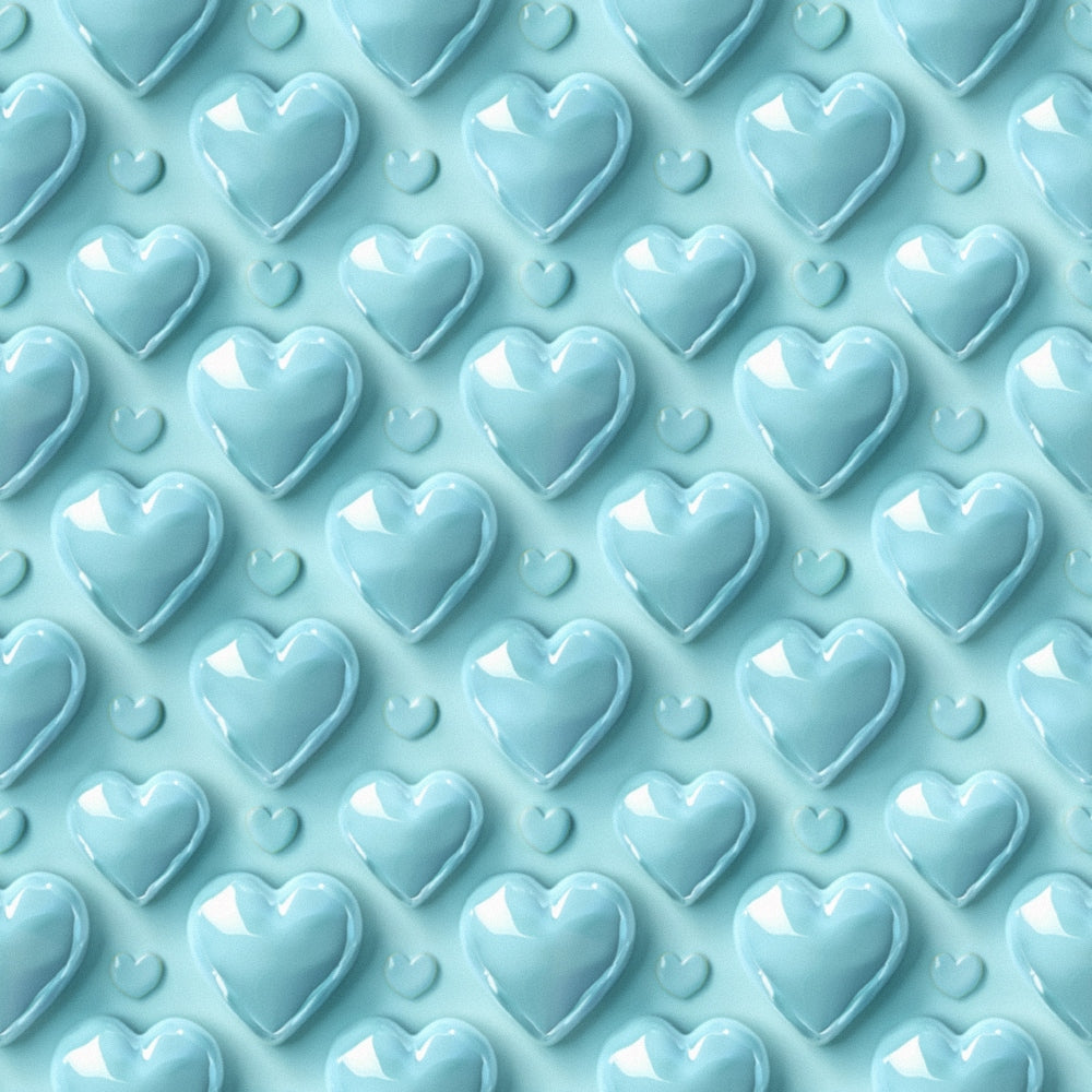 light blue, powder blue, heart pattern, 3d hearts, glossy hearts, repeating pattern, romantic design, love theme, dimensional effect,, fabric panel, seamless repeat, monochromatic, pastel colors, geometric hearts, craft fabric, sewing material, valentine theme, soft blue tones